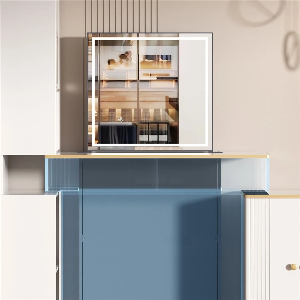 Minimalist Dressing Table with Hidden Motorized Lift Mirror & LED Lights factory
